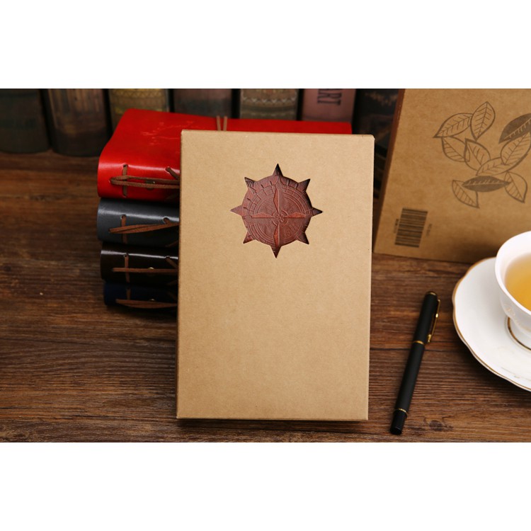 Buku Catatan Binder Kulit Retro Compass Kertas A5 - Brown