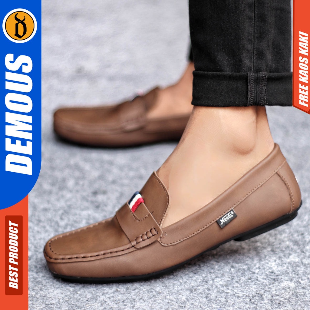 Demous Frans Sepatu Slip on Pria Santai Casual Formal Kulit Pu Kerja Hitam