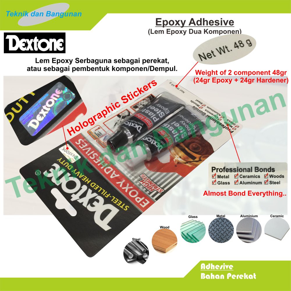 Dextone Standrat 48gr Lem Epoxy Adhesive plastik steel kaca akrilik keramik Lem Campur lem Besi lem 