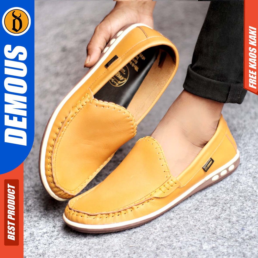 DEMOUS MYTH Sepatu Casual Slip On Pria Kulit Asli Kerja Santai Slop Murah Kekinian Hitam