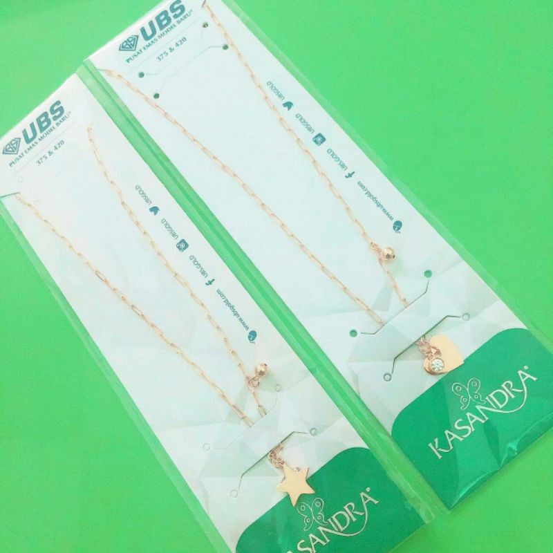 Kalung rantai pipih paperclip paperlina love dan star kadar 375 UBS