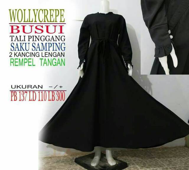 (Terbaru!!) Gamis WollyCrepe Busui / tali pinggang / saku samping / lengan panjang / tangan rempel