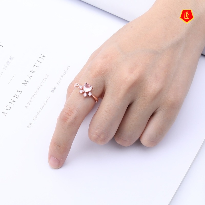 [Ready Stock]Fashion Elegant Rose Gold Pink Diamond Footprints Ring