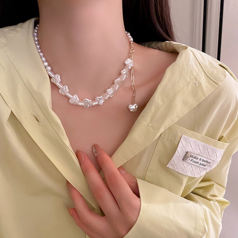 Kalung Rantai Klavikula Hias Liontin Hati Mutiara Untuk Wanita