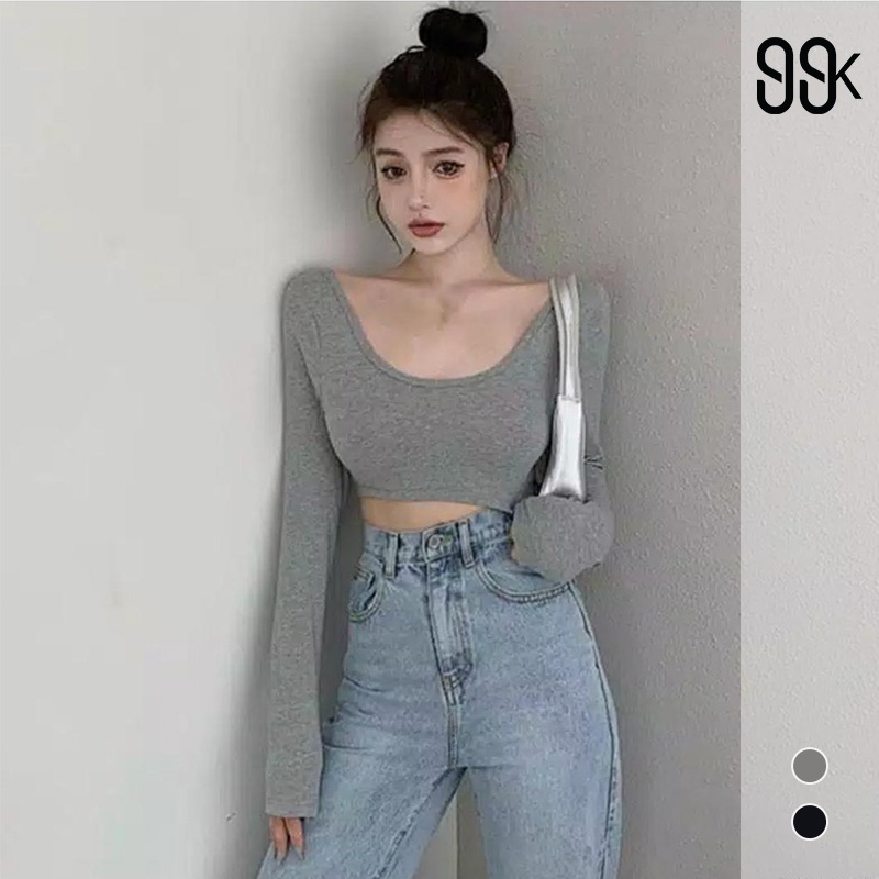 Baju Atasan Wanita Model Baju Wanita Baju Gaya Korea  NT764 Casual Long Sleeve Sabrina Crop To GX792