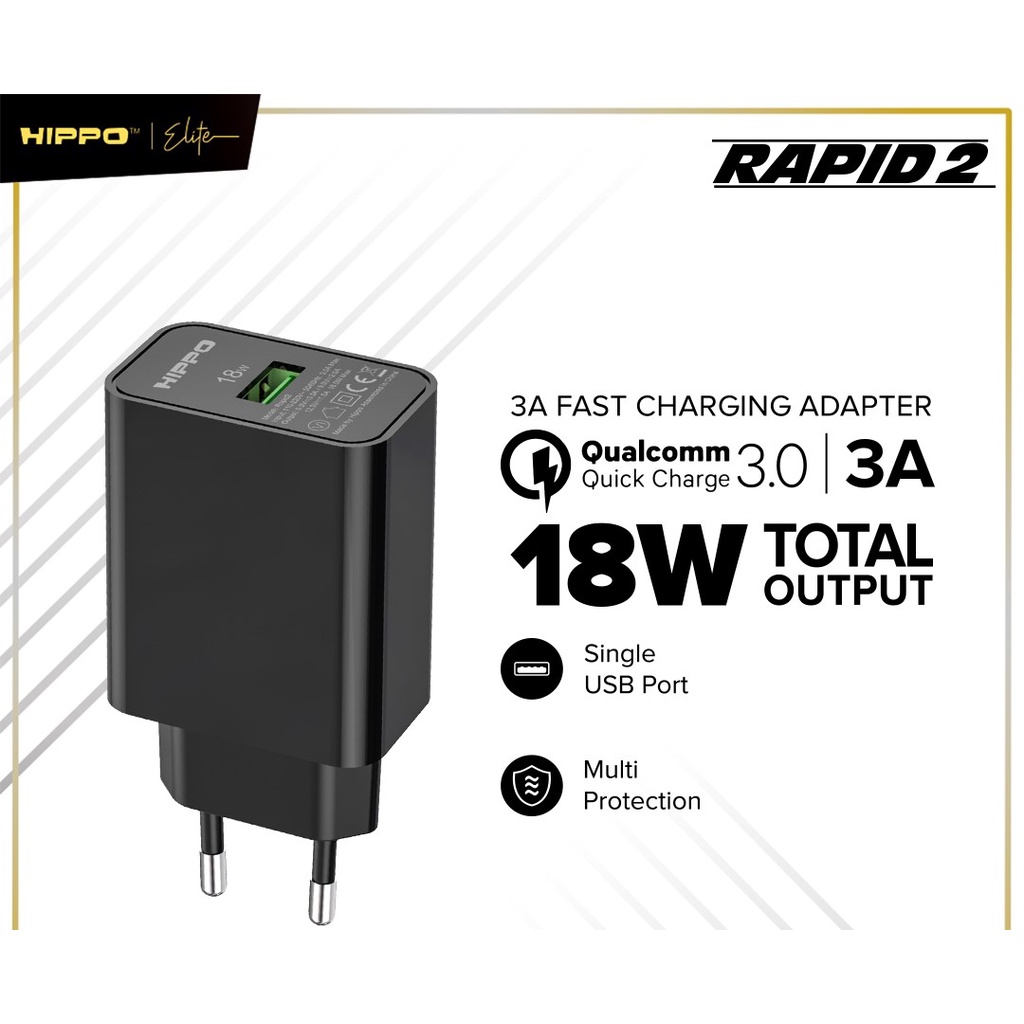 Kepala Charger Hippo Rapid 2 Adaptor Quick Charge 3.0 Adaptor Fast Charging 18W Adapter Qualcomm