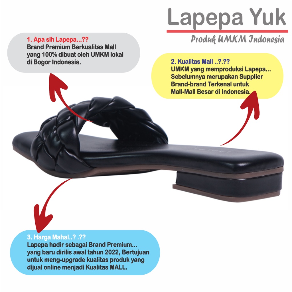 LAPEPA YUK - Sandal Wanita Teplek Selop ALEEA ALL COLOR Sendal Slop Cewek Flat Slip On Tidak Licin Anti Slide Karet Jelly Warna Black Hitam Brown Coksu Size 36 37 38 39 40 Sandal Perempuan Premium Original Kekinian Terbaru Shoes ORI Mall Official Store