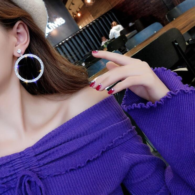 Eropa dan Amerika fashion berlebihan geometri bulat berlian imitasi anting-anting wanita Korea tempe