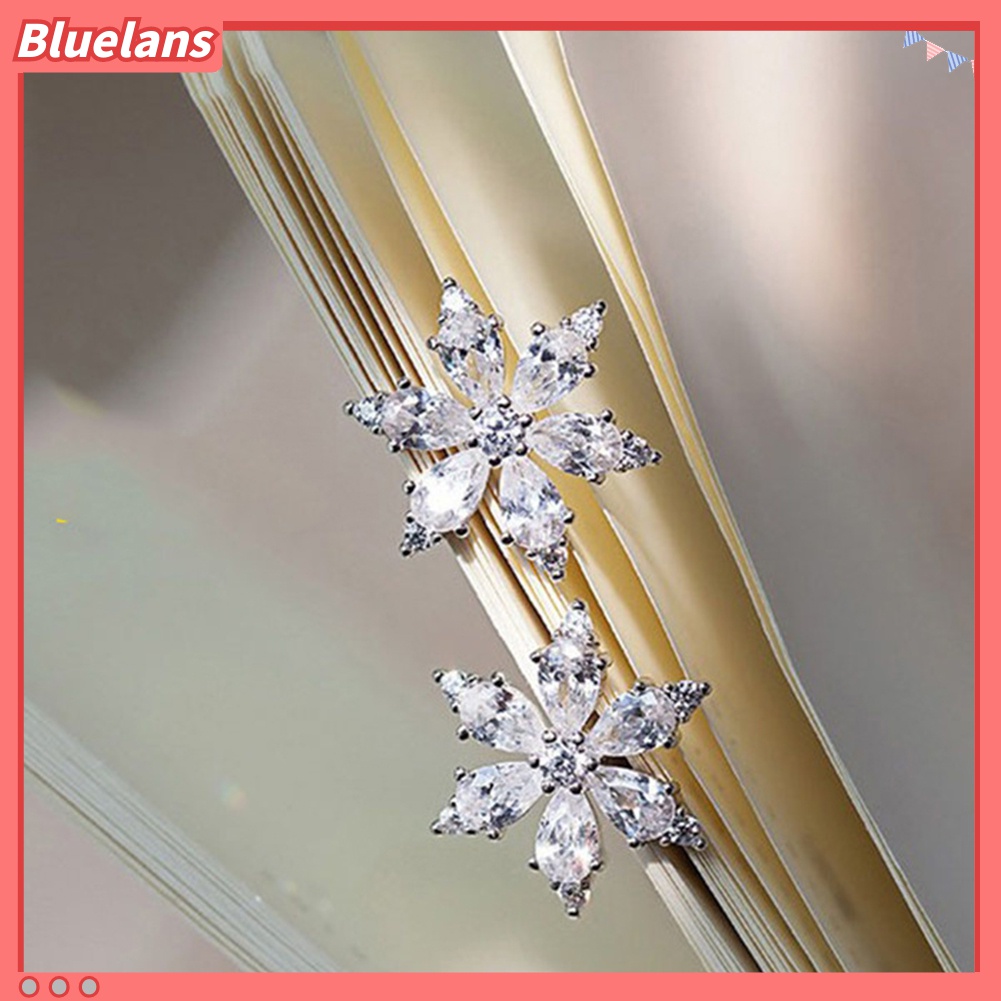 Anting Stud Cubic Zirconia Bentuk Snowflake Untuk Wanita