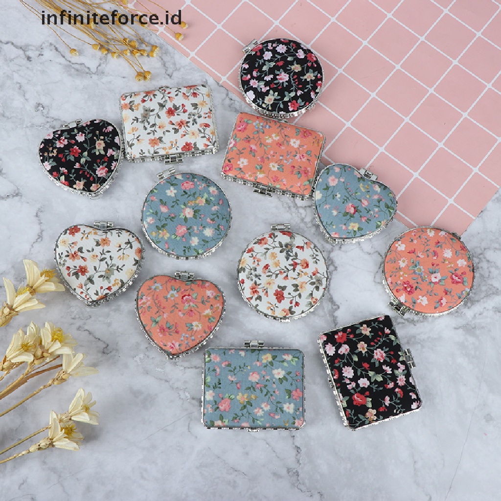 (Infiniteforce.Id) Cermin Lipat Dua Sisi Gaya Vintage Motif Bunga Untuk Makeup / Kosmetik Wanita