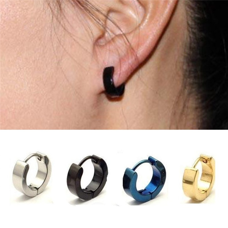 1 Pasang Anting Hoop Bahan Stainless Steel Gaya PUNK Untuk Pria Dan Wanita