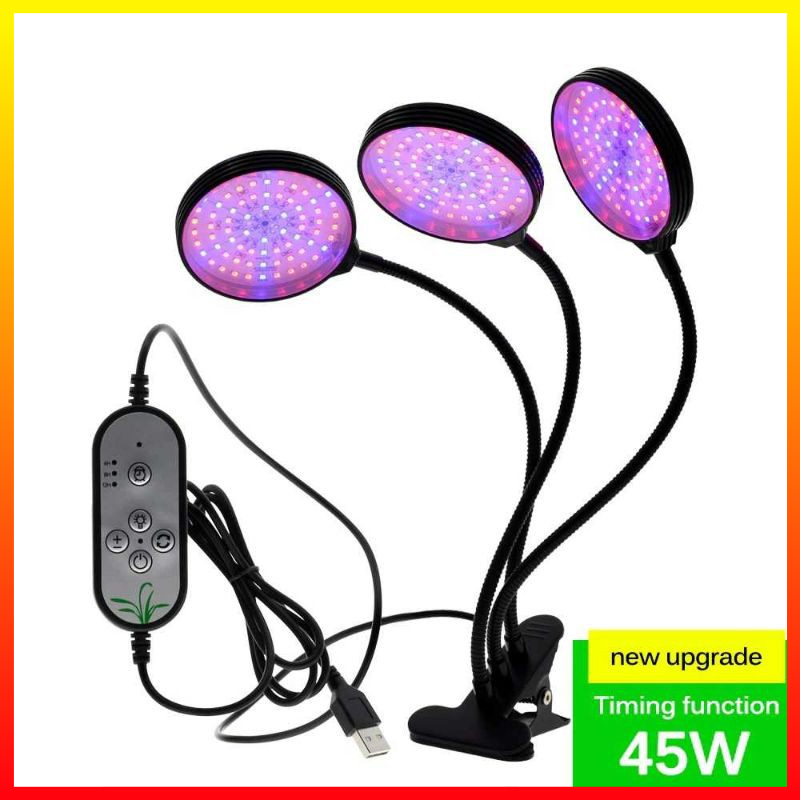 Lampu LED Tanaman Full Spektrum Pengatur Waktu Otomatis 5 Tingkat Kecerahan Phytolamp Fitolamp Grow 3 Kepala 45W GL35 - ONLL01BK