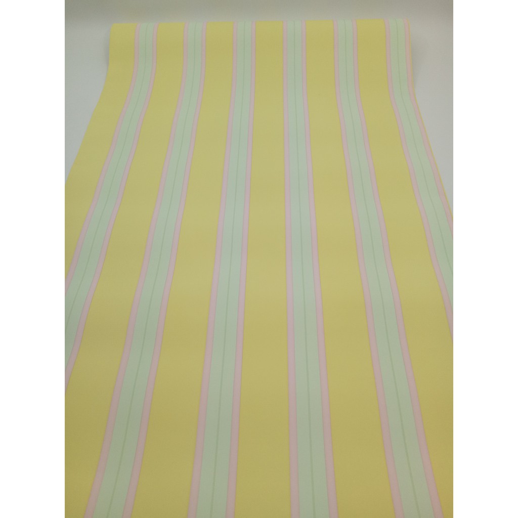 Wallpaper Dinding Vinyl Anak Salur Garis Cerah Kuning Pink Biru 52103 Bukan Wallstiker Shopee Indonesia