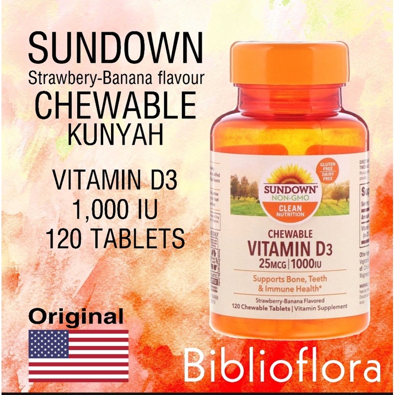 Sundown Chewable Kunyah Vitamin D3 1000 iu 120 Tablets Stwberry Banana