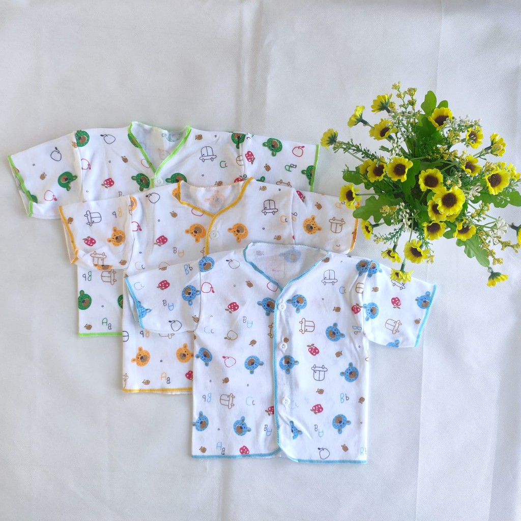 3 pcs Baju Atasan bayi lengan Pendek Putih Motif Panda