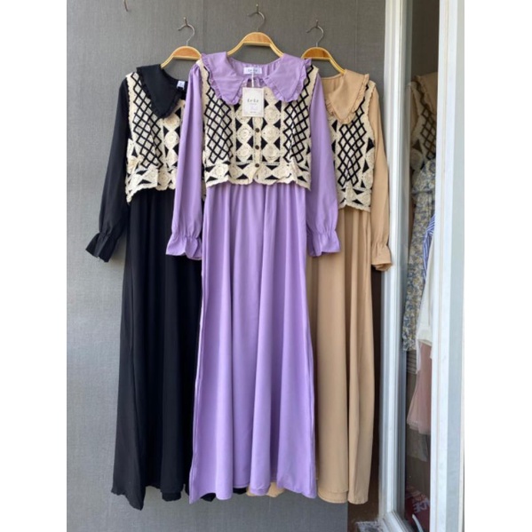 daria maxi, gamis rompi rajut, gamis import premium, dress bangkok, dress free vest rajut