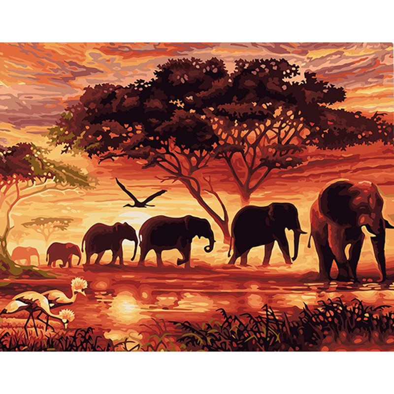 Hot Sale Produk Impot Afrika Sunset Gajah 5D DIY Diamond Lukisan Penuh Bor Square/Round Diamond