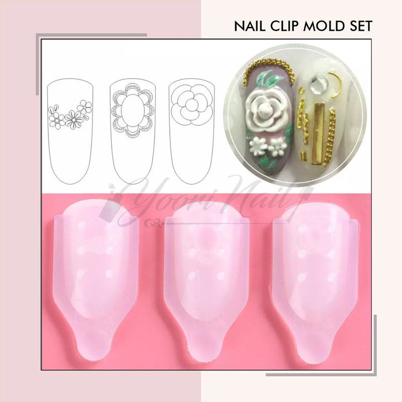 Nail clip mold set 3pcs mold silicone nail art clips nail art cetakan