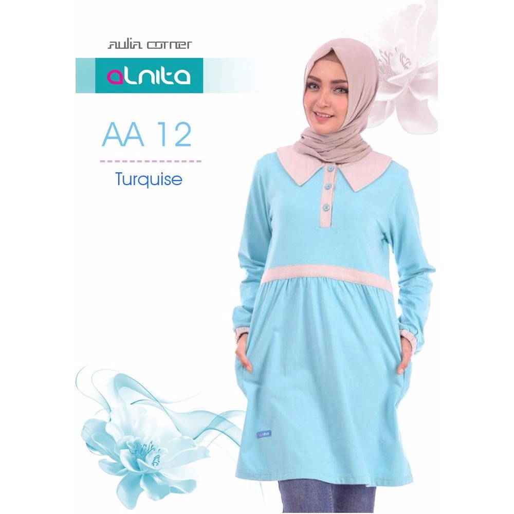 GROSIR TERMURAH Model Blus Terbaru Alnita AA 12 Biru Blouse Muslim