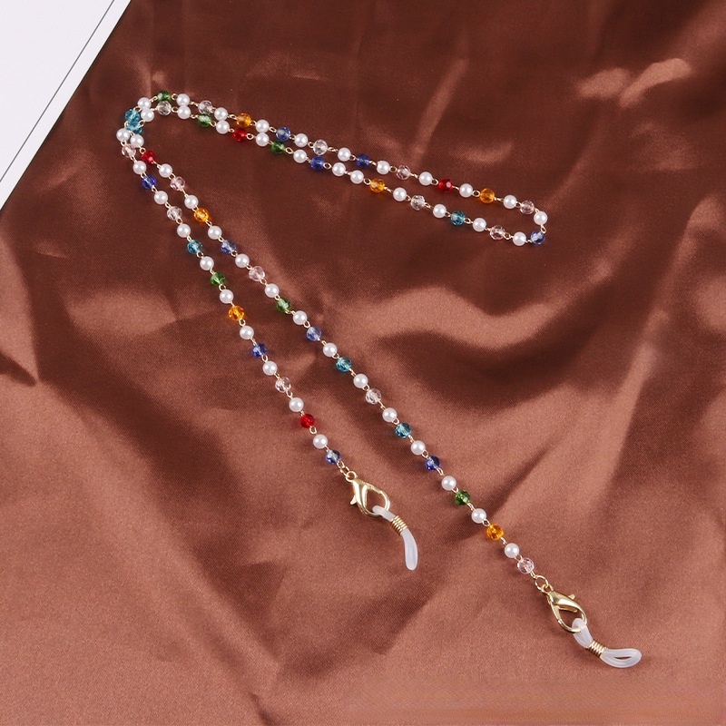 Korean Retro Bead Mask Lanyard Strap Crystal Chain Necklace-multicolor-60cm