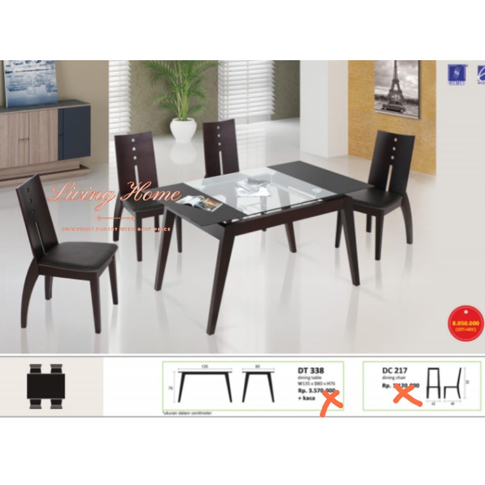Meja Makan Kaca Set 4 Kursi DT 338 DC 217 Siantano Dining Table Chair Minimalis Modern