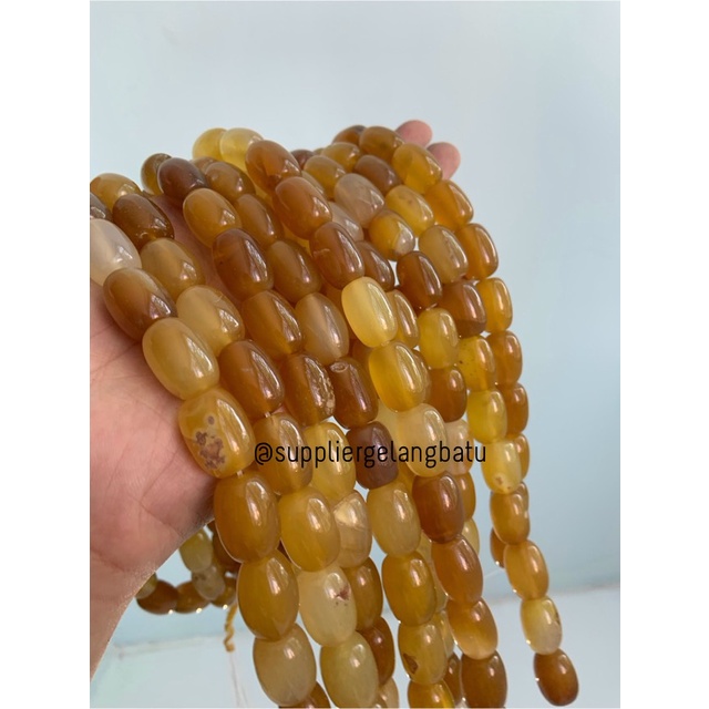 batu alam Penden tabung yellow agate 2 x 1,5 cm coklat bahan craft