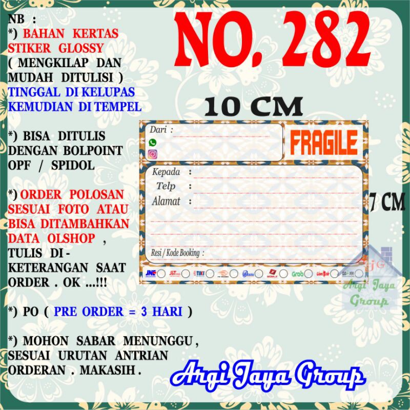 

Stiker Pengiriman - Sticker Alamat Olshop Murah Nomer 282 - 10x7 cm - Glossy