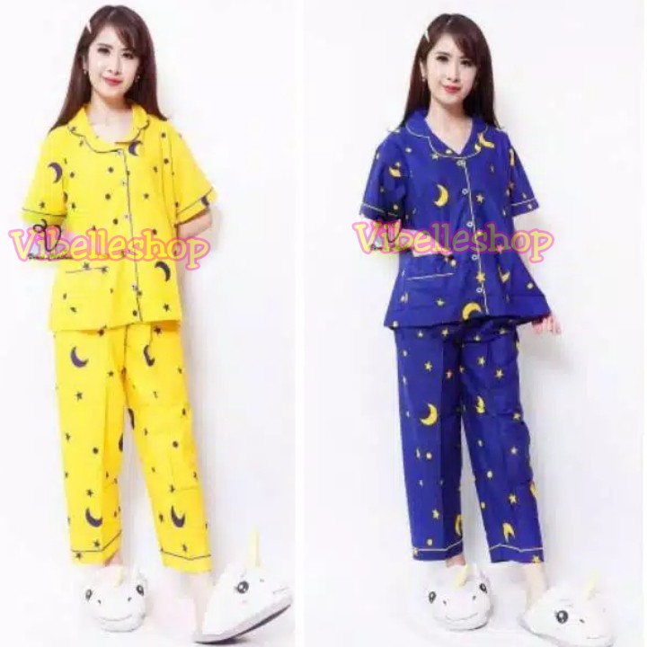 VIBELLECP - CP Vibelle shop grosir baju tidur piyama karakter fashion murah wanita-CP STARMOON NAVY