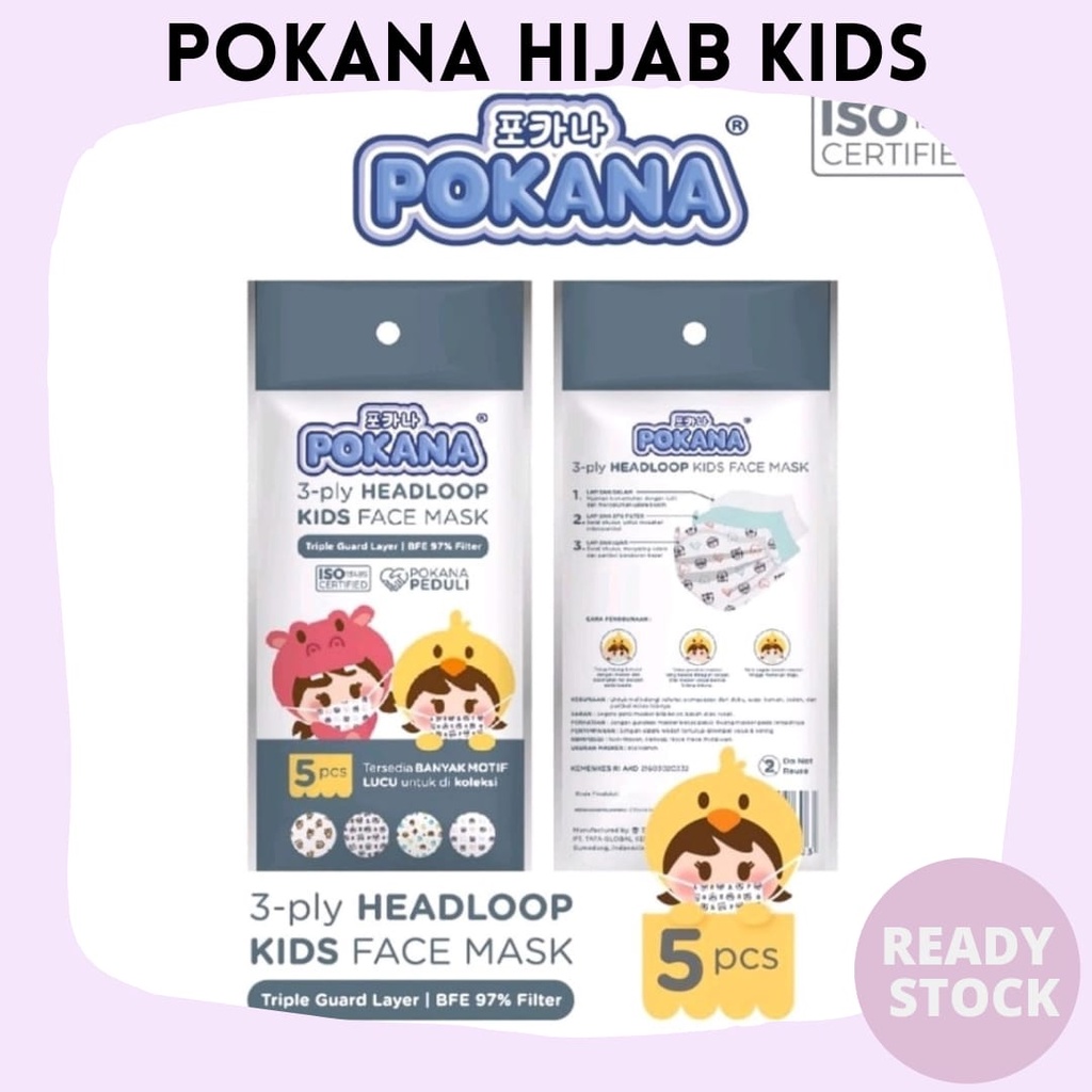 Pokana Headloop Kids Face Mask 3-ply 5 pcs