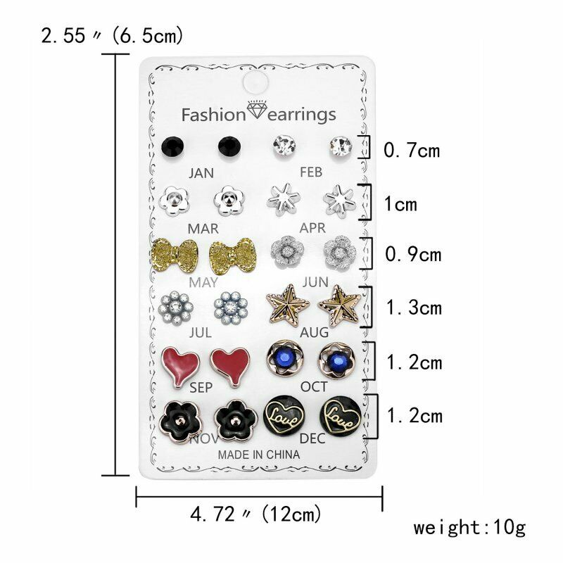 12 Pasang / Set Anting Tusuk Bentuk Bola Kristal Mutiara Imitasi Untuk Wanita