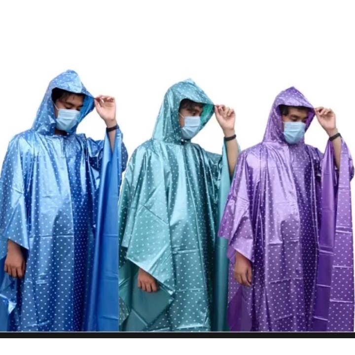 Jas Hujan Ponco Polkadot Kelelawar Raincoat Poncho Dewasa