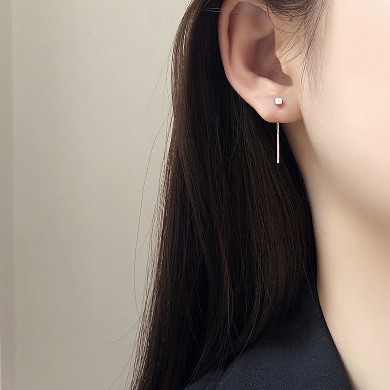 Anting Rumbai Rantai Panjang Tindik Sederhana Anting Kristal Anting Elegan Aksesoris Fashion Wanita