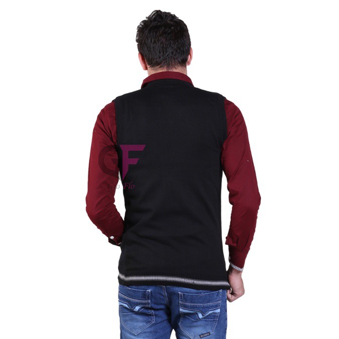 GIOFLO Pakaian Pria Casual Vests Mens Rajut Hitam Hitam / ROM 311