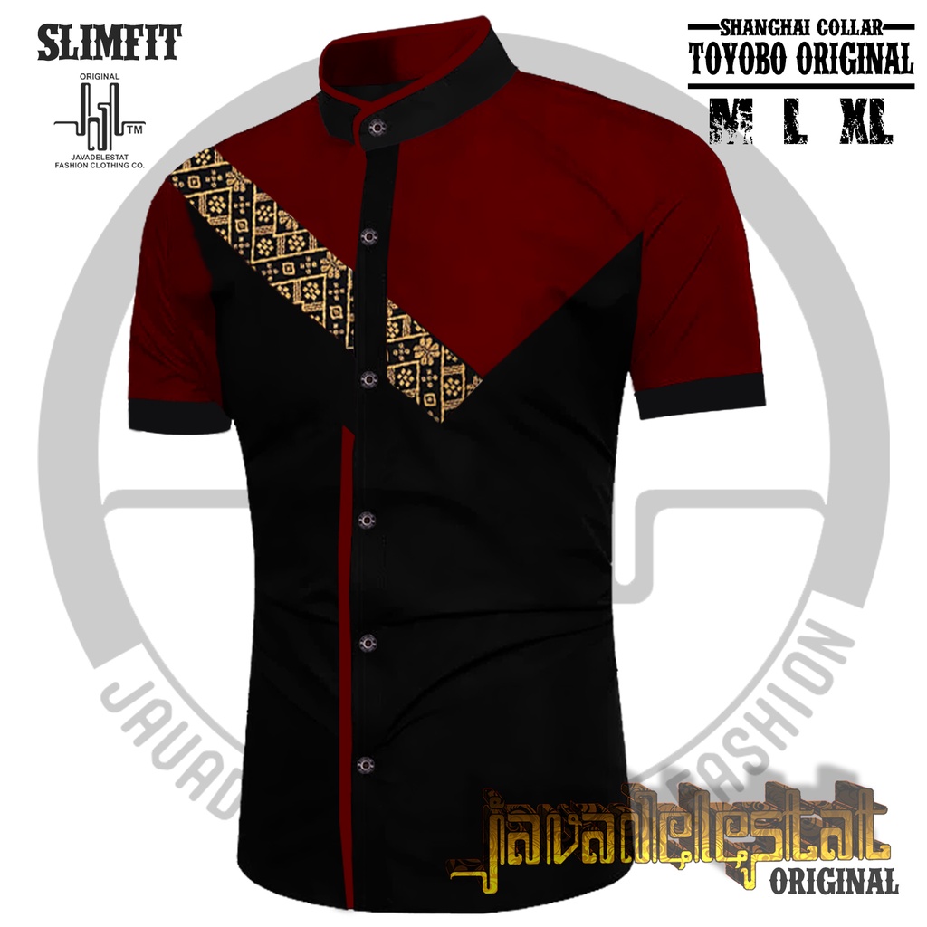 Model Terbaru Kemeja Slimfit Elegant Baju Batik Pria Kombinasi Batik Pekalongan Ori JDL02 Series-Black