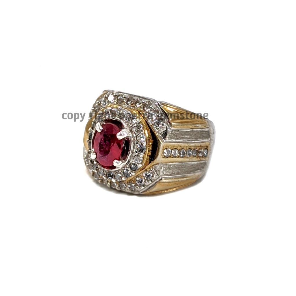 Natural Batu Permata Red Ruby Cutting Corundum Ring Perak RRC01