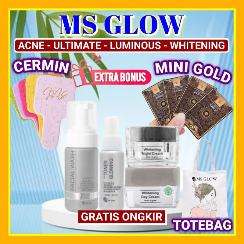 MS GLOW Paket Free Bonus Pouch/Dompet Kosmetik/Ecer Whitening Night Cream/Luminous/Malam Ultimate/Kr