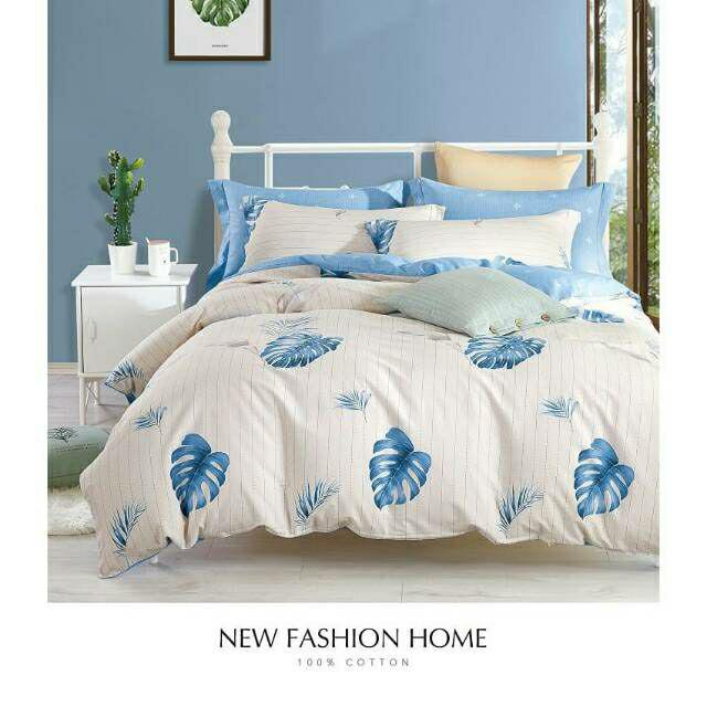 Sprei Katun Jepang Ori Daun Abu Putih Coklat Aneka Ukuran 200 180 160 140 120 100 90