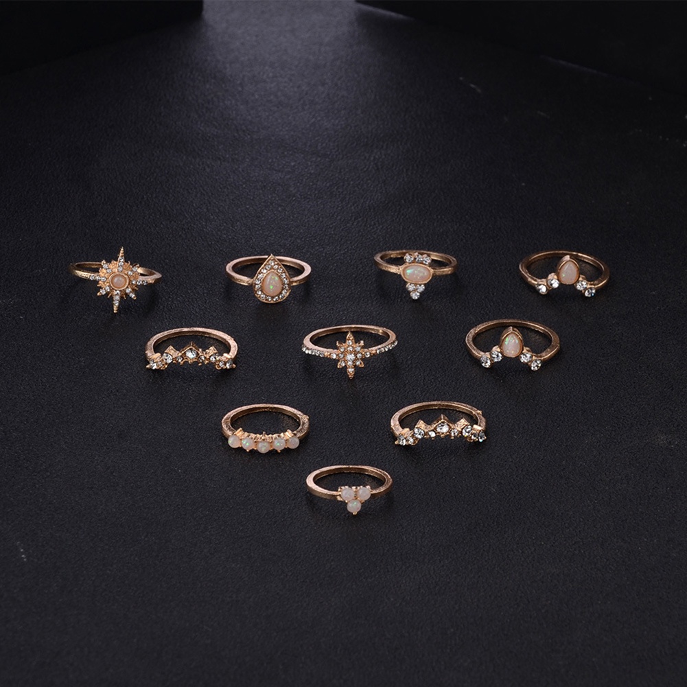 Hu Hu Hu Hu Hu Alat Bantu Pasang Kacamata♡ 10pcs / Set Cincin Buku Jari Aneka Bentuk Warna Silver Untuk Wanita