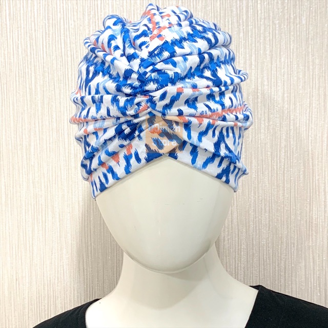 Turban Hijab Instan Instant QQinian Wanita Dewasa Fashion Muslim Motif Batik Etnik AbstrakBiruGrosir