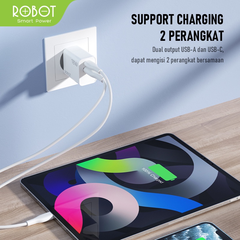 ROBOT RT-F2 Charger Dual Port Quick Charging QC 3.0 Original Dual Output 18W - Garansi Resmi 1 Tahun