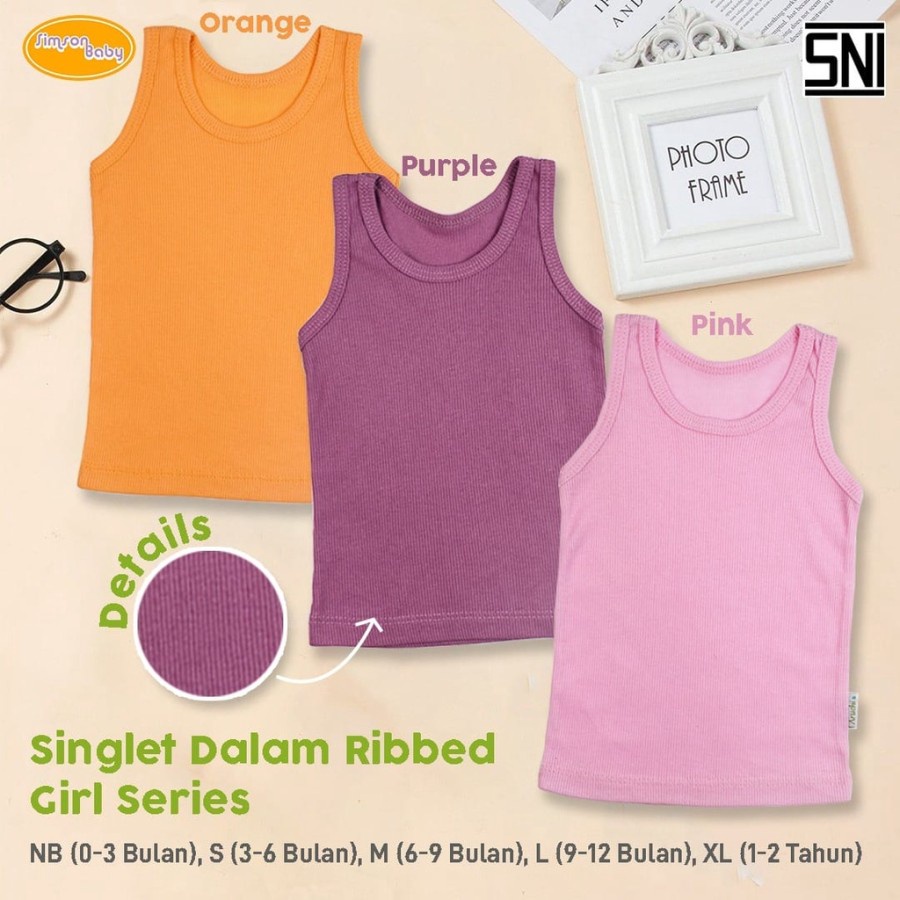 Baju Bayi Singlet Kaos Dalam Anak Simson Baby Singlet Rib Warna 1pcs Boy &amp; Girl