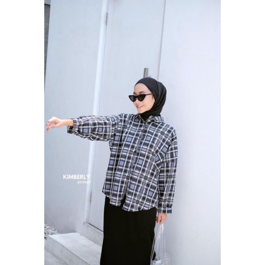 garmensolo || KEMEJA WANITA MODEL TARTAN CROP/ KEMEJA WANITA BAHAN WOLFIS / TUNIK JUMBO PREMIUM BLOUSE TARTAN LENGAN BALON MIZU KOREAN STYLE | KEMEJA FLANEL WANITA NUMMA-KIMBERLY GREY