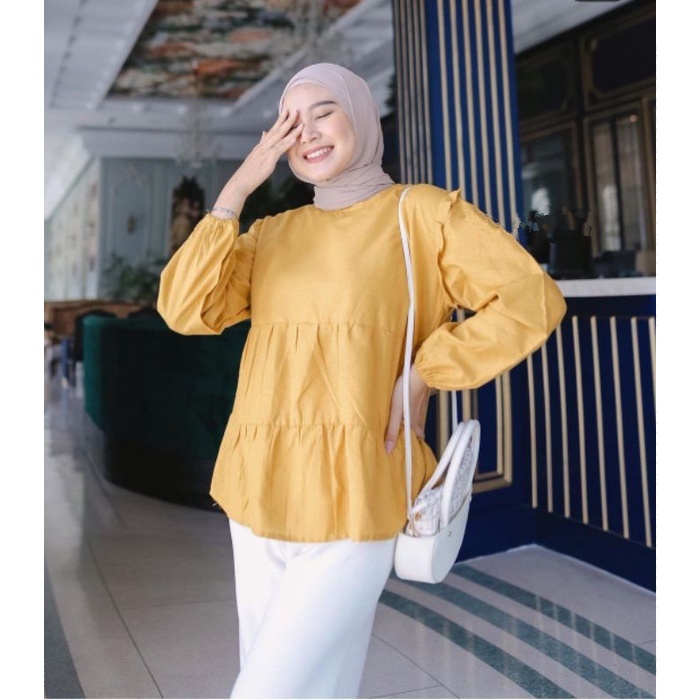 Jevi Blouse Katun Linen Rami Atasan Blouse Wanita