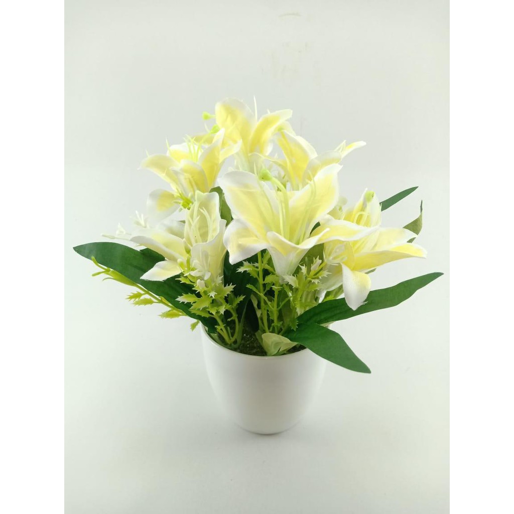 COD BUNGA PLASTIK BUNGA PAJANGAN IMITASI BUNGA ARTIFISIAL BUNGA LILY BUNGA HIAS PLASTIK BP8848-KUNING