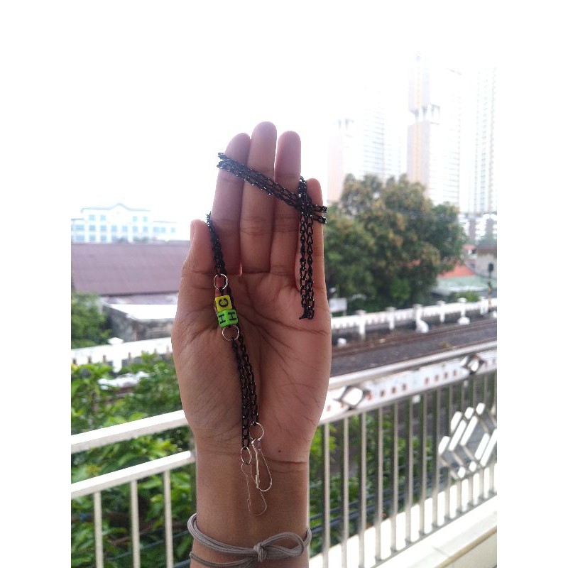 Kalung Masker - Tali Masker - Strap Masker (Rantai Hitam + Custom Inisial Nama) TANPA PO