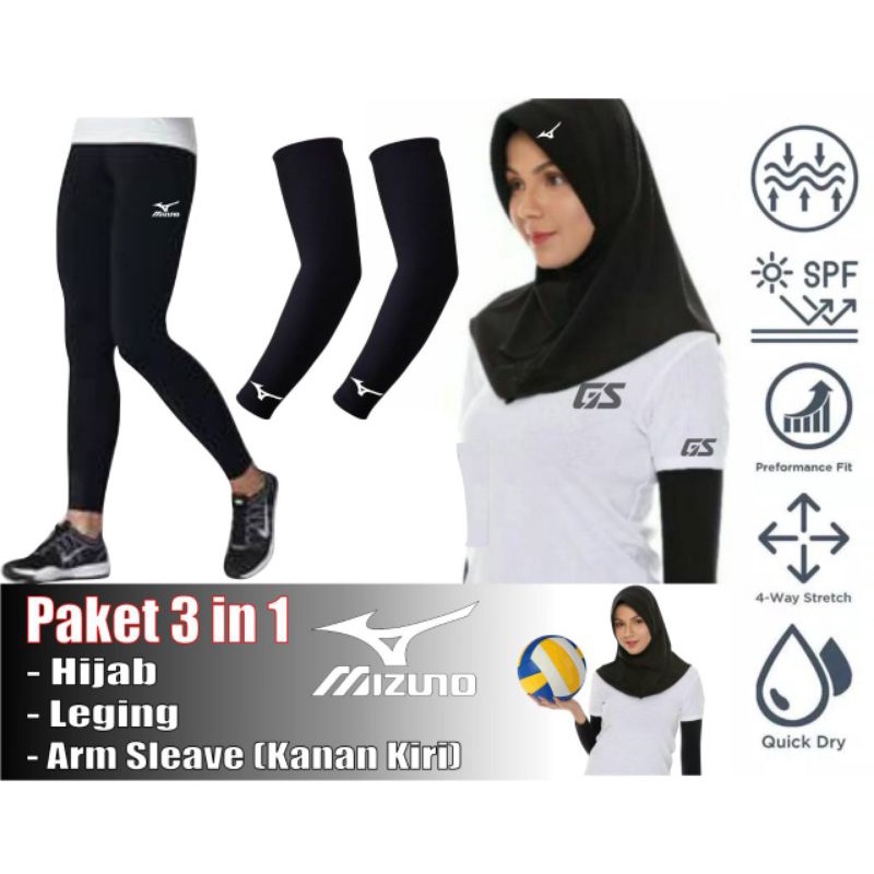 Paket hemat hijab voli kerudung voli jilbab olahraga leging manset tangan deker lengan baselayer