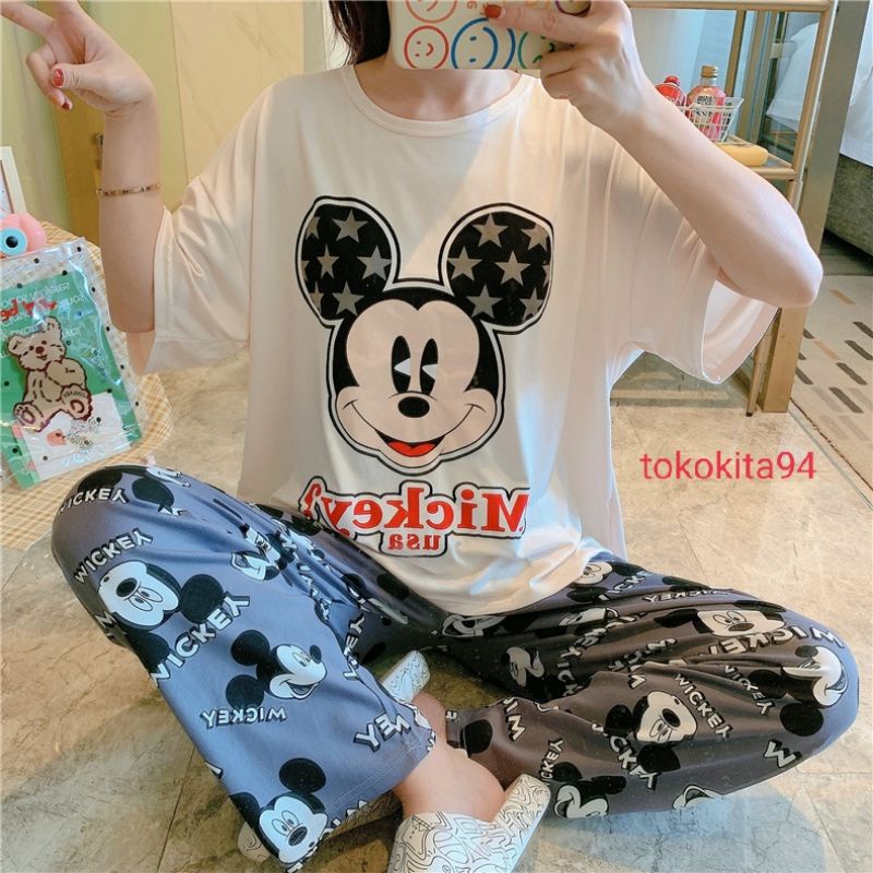 Piyama Import Wanita Lengan Pendek 1 Set Motif Kartun - Piyama Import - Pakaian Tidur Nyaman