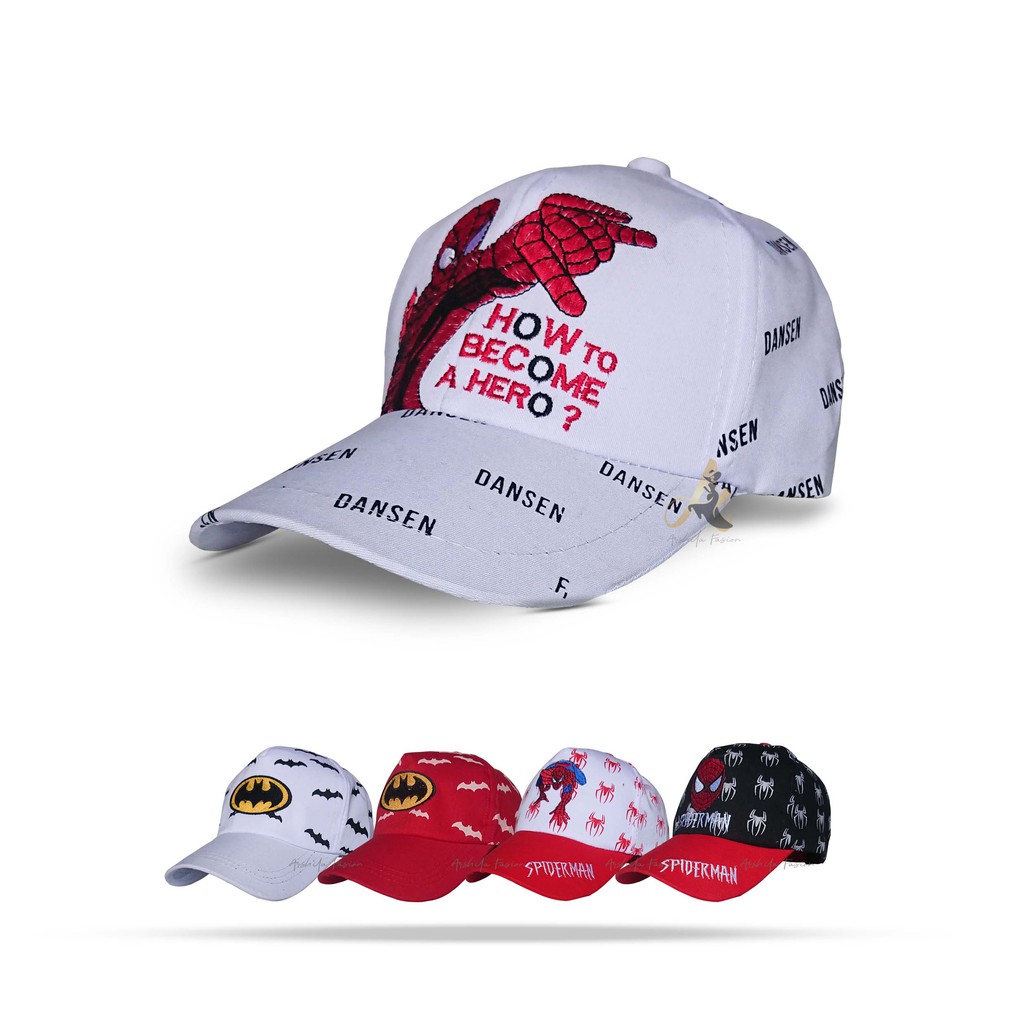 Topi Anak Sablon Karakter Spiderman DANSEN/ Topi Anak Karakter HERO-Putih