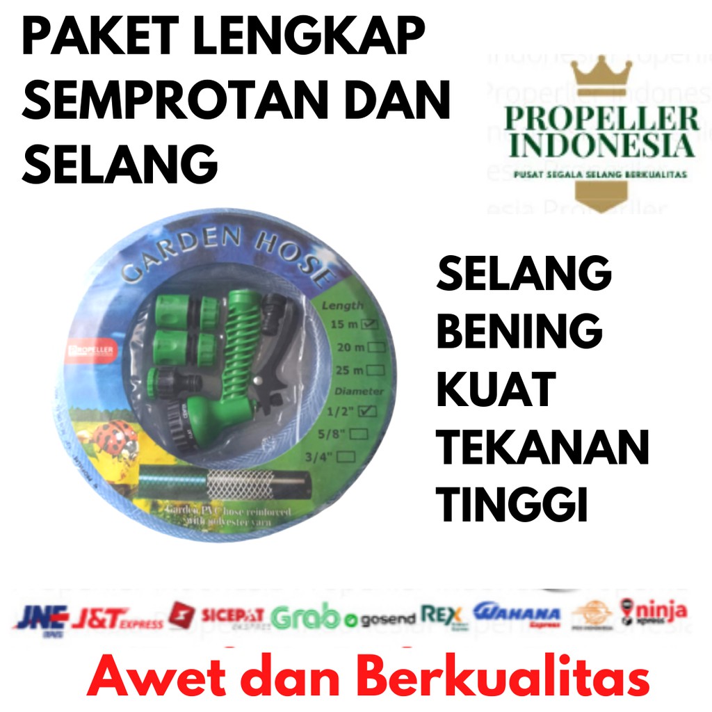 Paket Selang dan Semprotan 3/4 15M Variasi Benang Bening