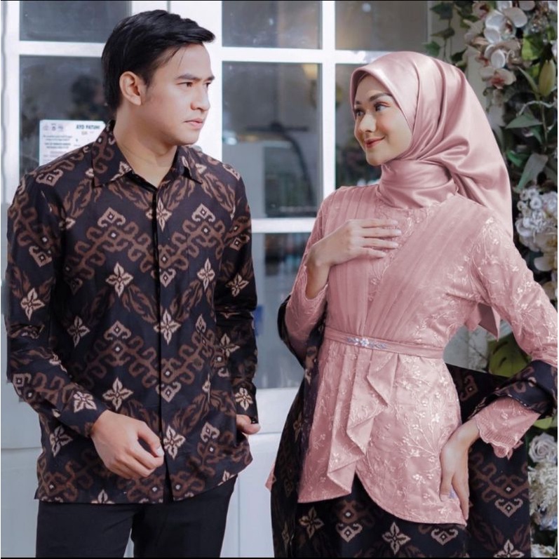 BATIK OFFICIAL- Kebaya Couple Brokat Modern Aveena Kebaya Wisuda dan Kondangan Kebaya Couple Batik Prima Lengan Panjang Set Wanita Modern